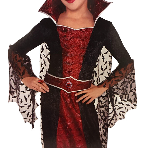 Vampire Wicked Queen Costume Child XL 14-16 BAT WING Sleeves Velvet Halloween - Picture 3 of 16